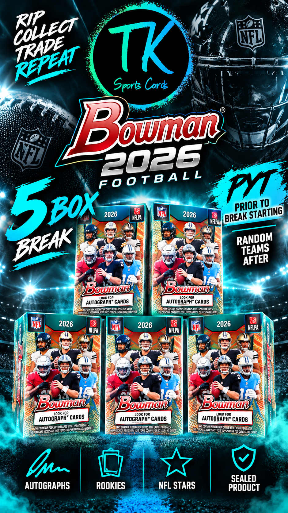 2026 Bowman Football Value Box Break  (5 Value Boxes) 10/7/2026 @ 11:45pm EST/ 8:45 MST ON WHATNOT