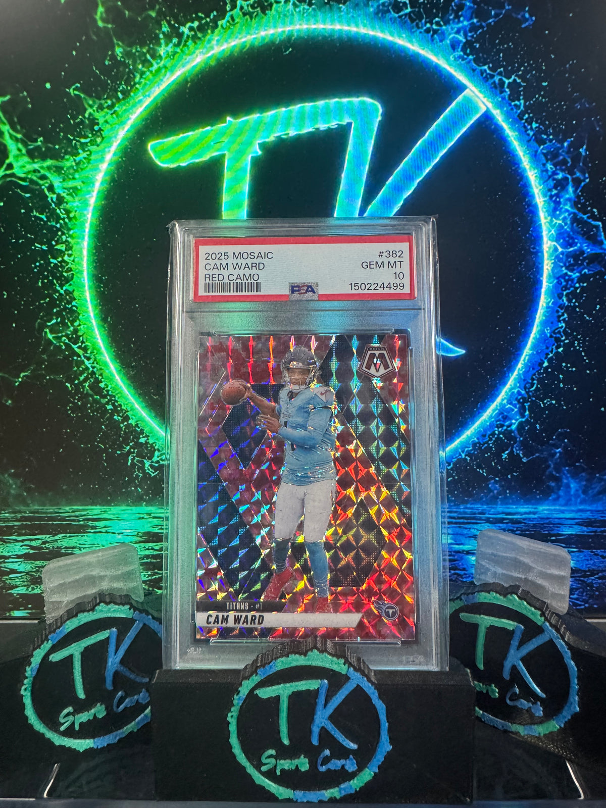 2025 Panini Mosaic Cam Ward Red Camo RC #382 PSA 10 GEM MINT – Titans