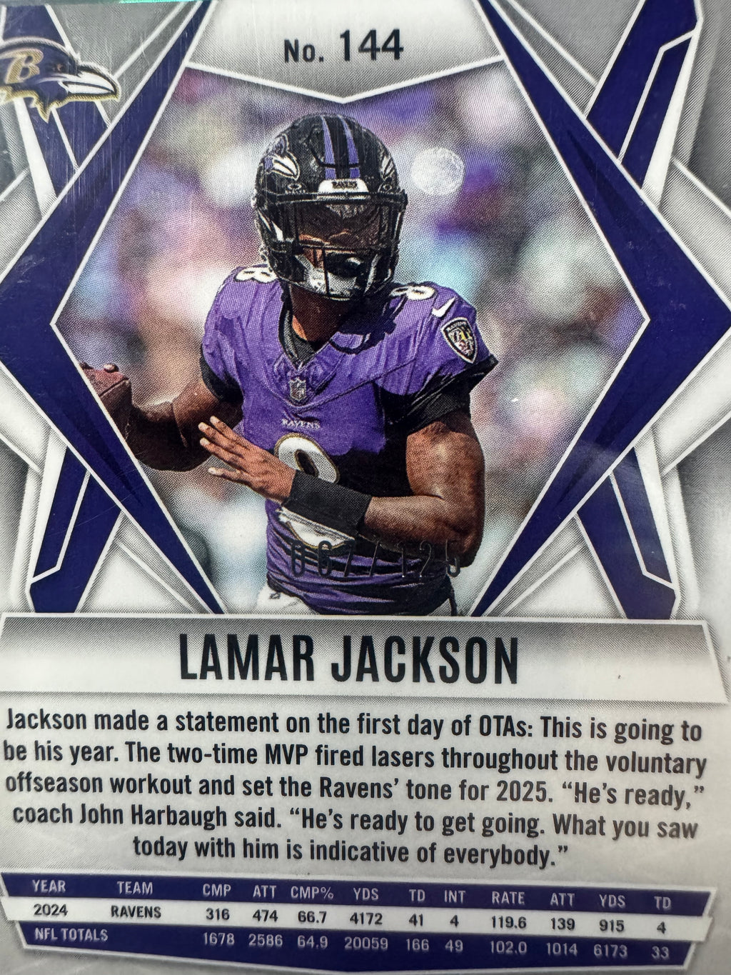 2025 Panini Phoenix Lamar Jackson Copper Pandora /125 #144 – Ravens