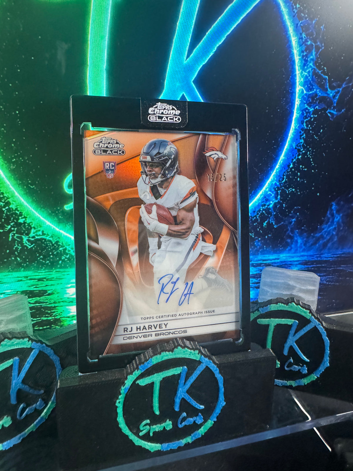 2025 Topps Chrome Black RJ Harvey Rookie Auto Orange /25 – Broncos RC