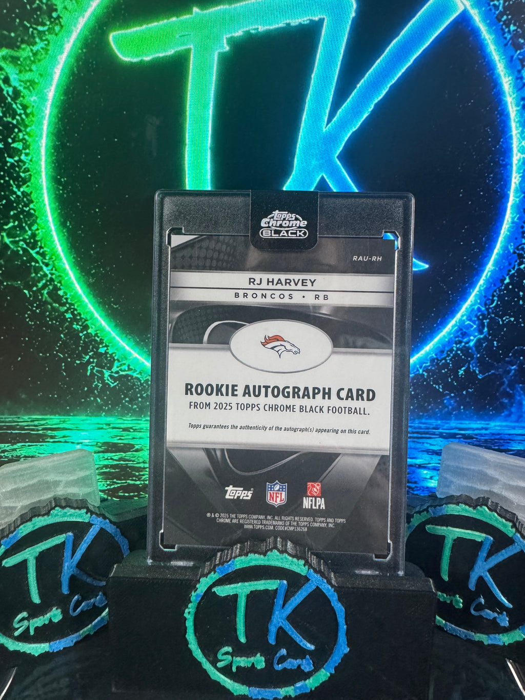 2025 Topps Chrome Black RJ Harvey Rookie Auto Orange /25 – Broncos RC